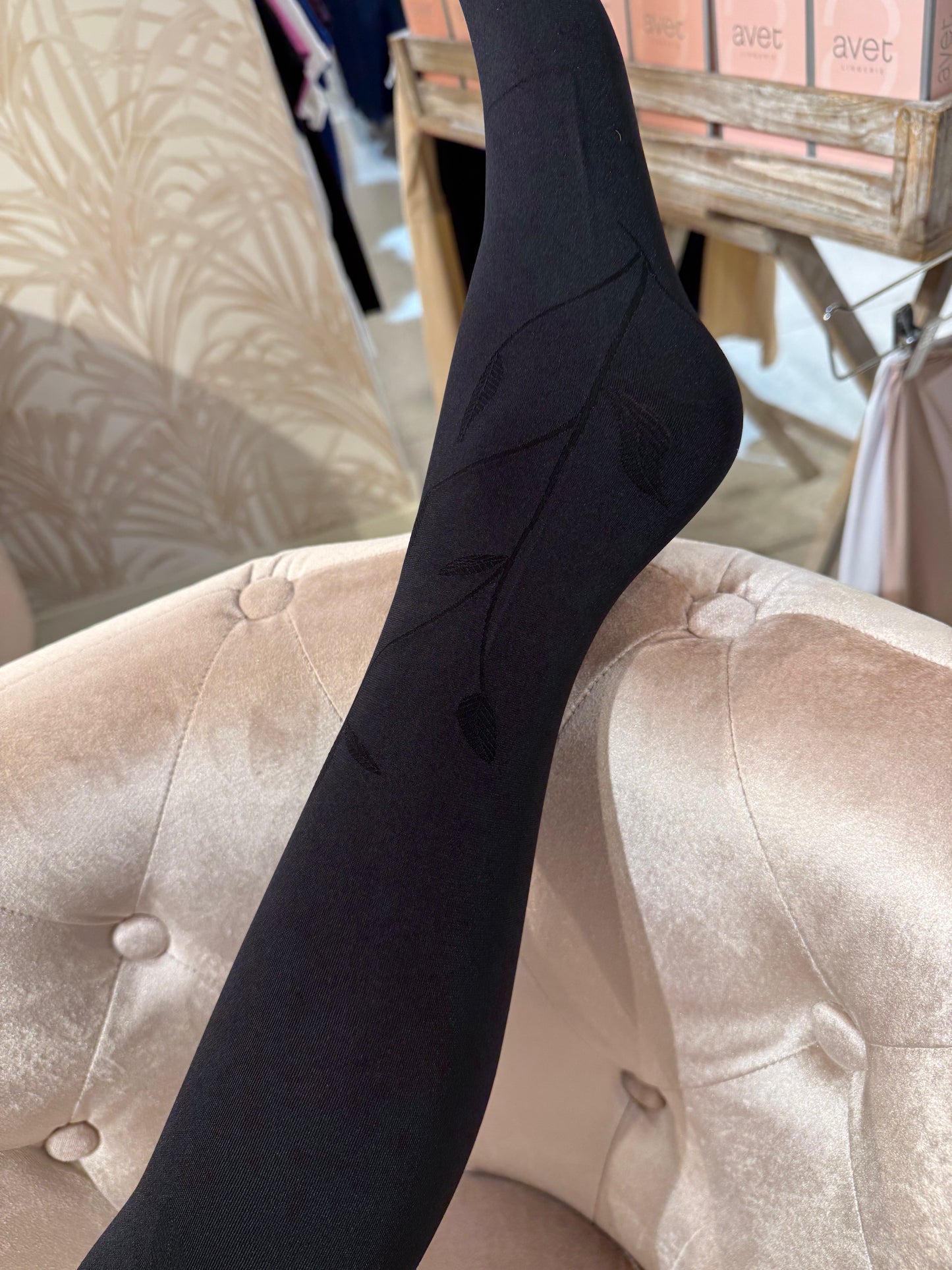 Svarta strumpbyxor med mönster 96385