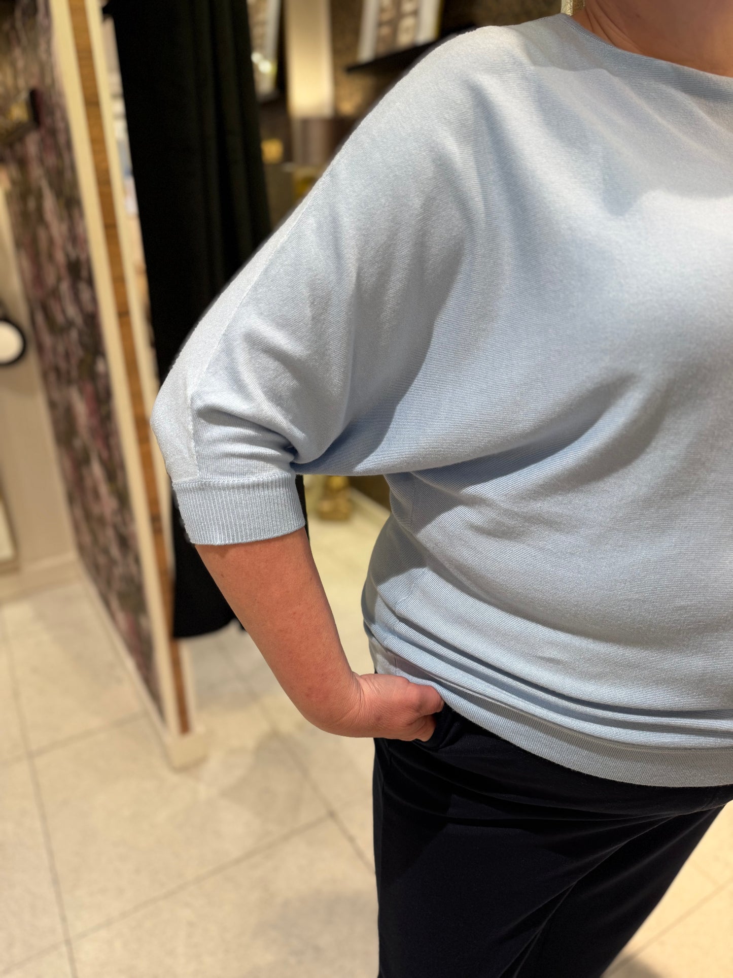 Ljusblå stickad tröja från YESTA A006101