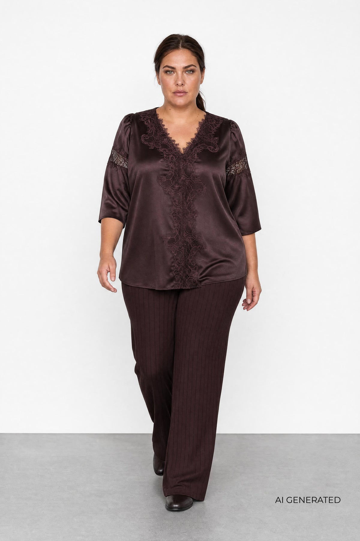 Elegant satinblus med spets från Wasabi 500206