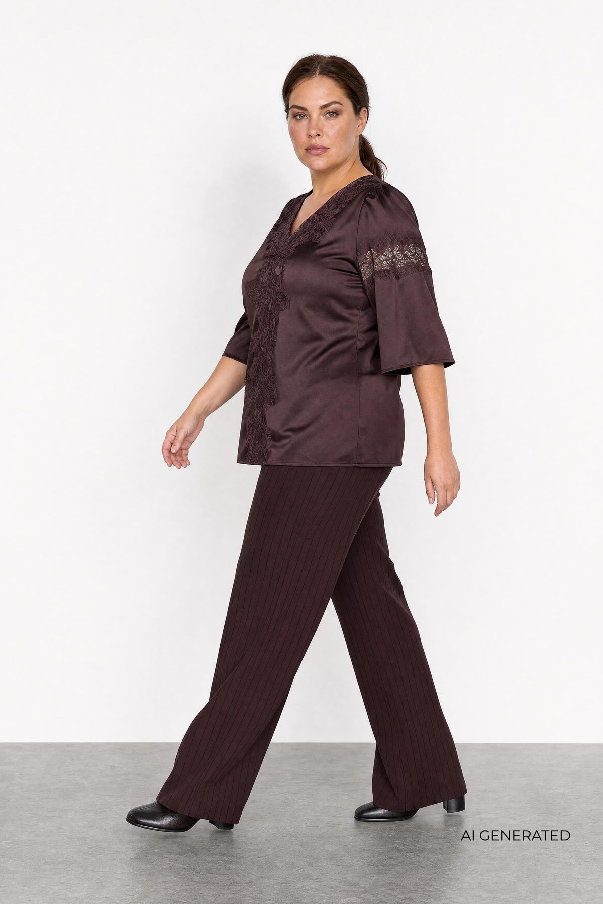 Elegant satinblus med spets från Wasabi 500206