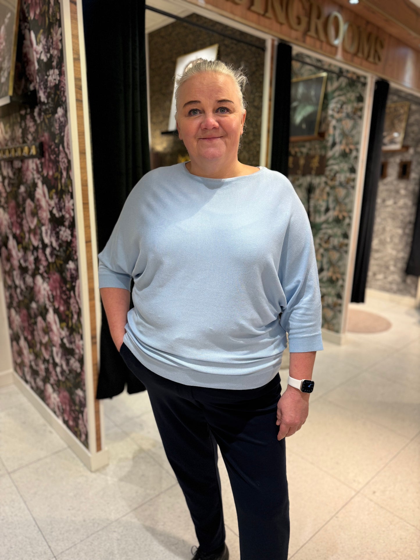 Ljusblå stickad tröja från YESTA A006101